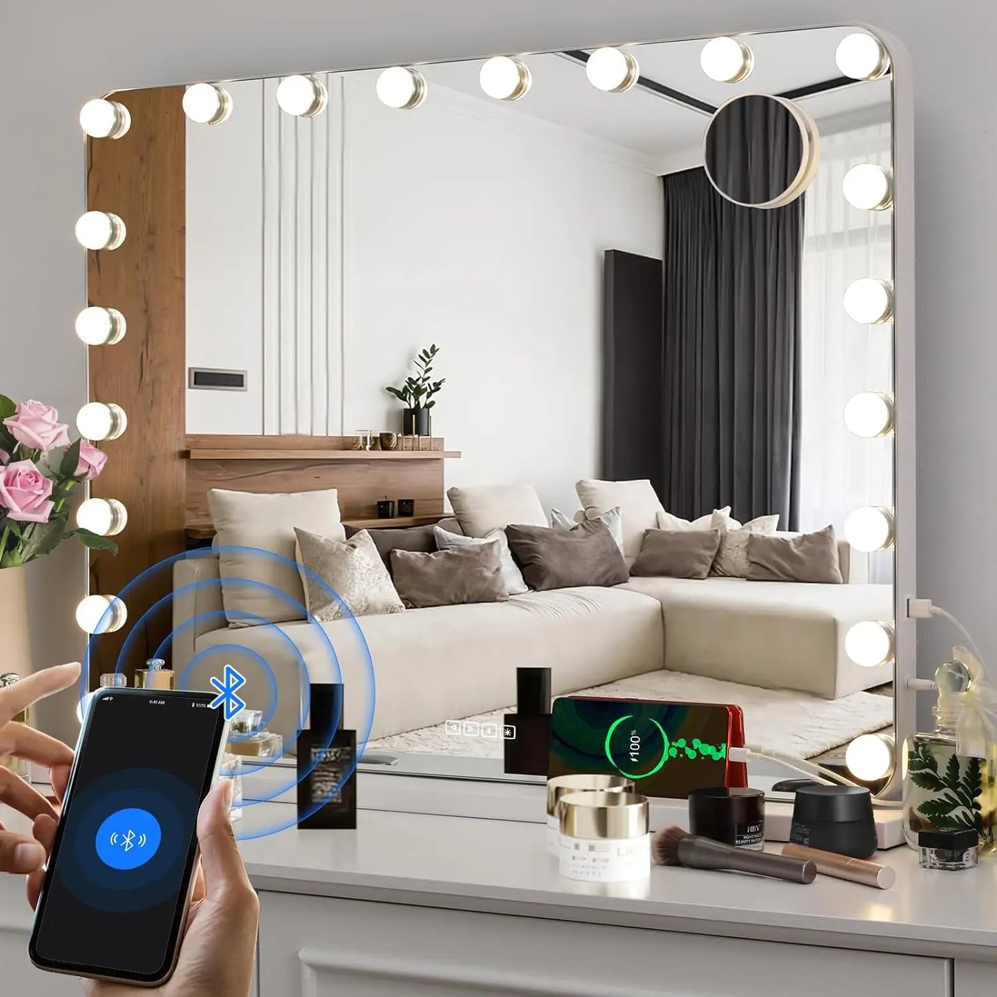 Smart Vanity Makeup Mirror with 20 LED Bulbs & Bluetooth Speaker & 10X Magnifying
