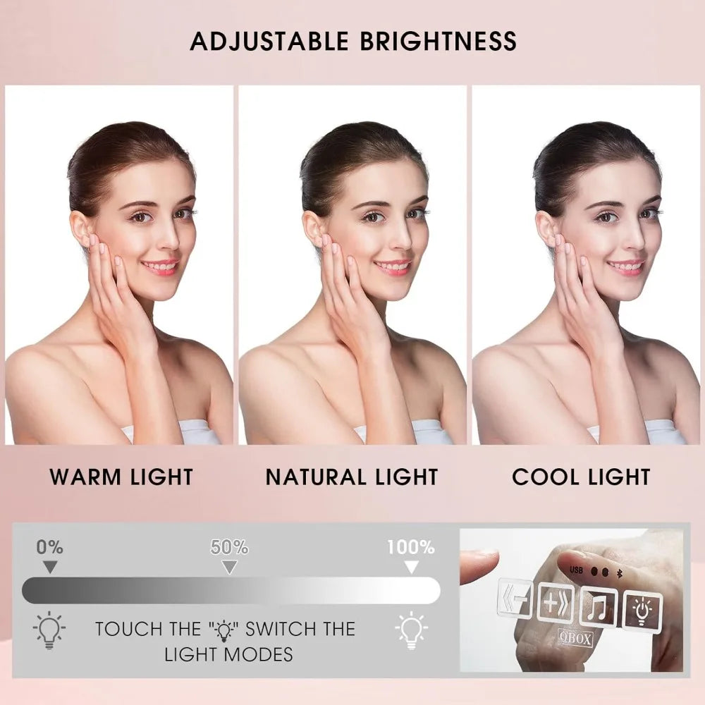 24'' Aluminum Rolling Makeup Trolley with Bluetooth Speakers and LED Lights [Pink]