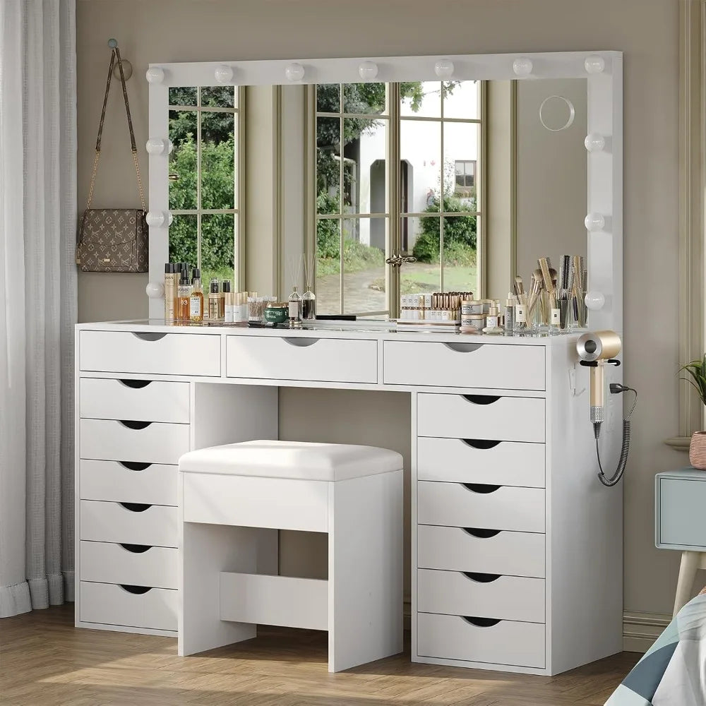15 Drawers Vanity Set - White