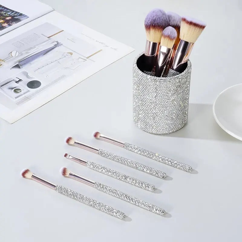 Rhinestone Makeup Brushes With Organizer Bucket