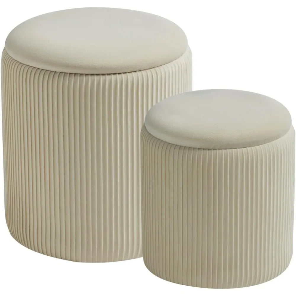 Set Of 2 Luxury Rounded Ottoman Vanity Stool