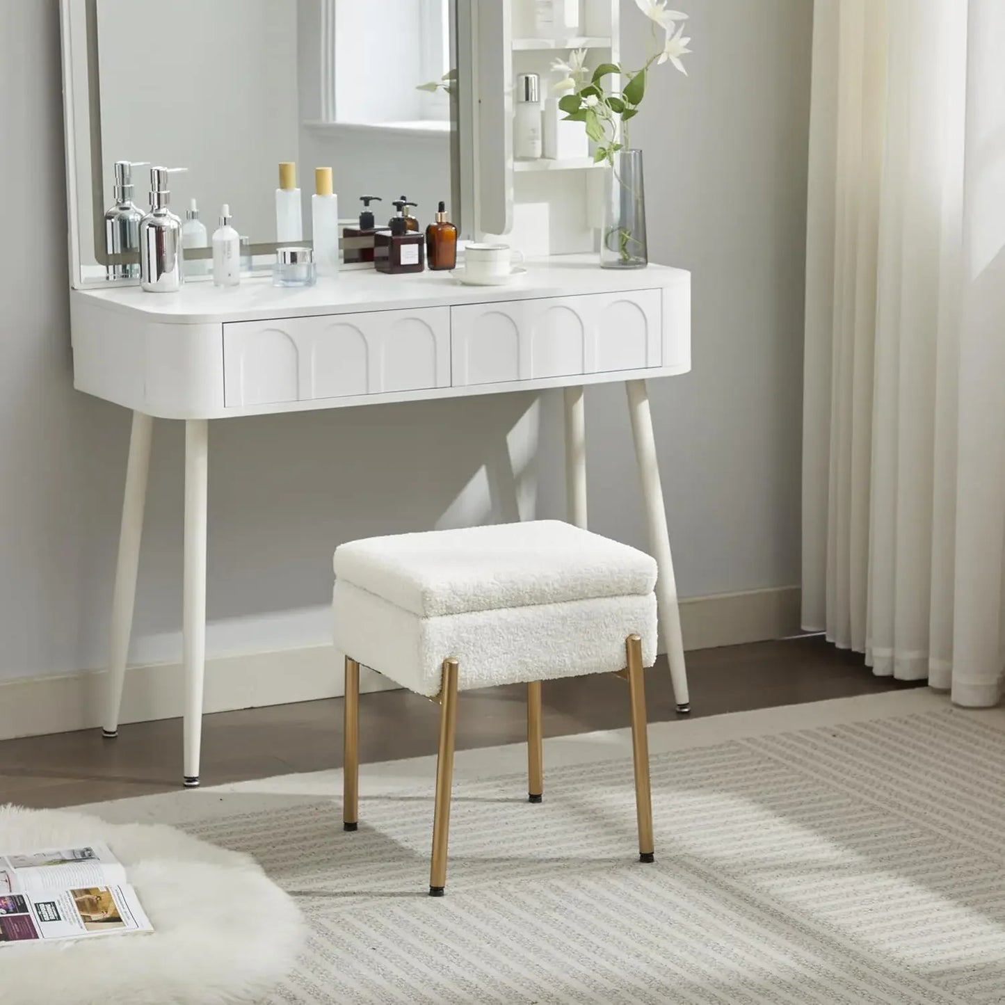 Vanity Desk Ottoman Stool with Storage