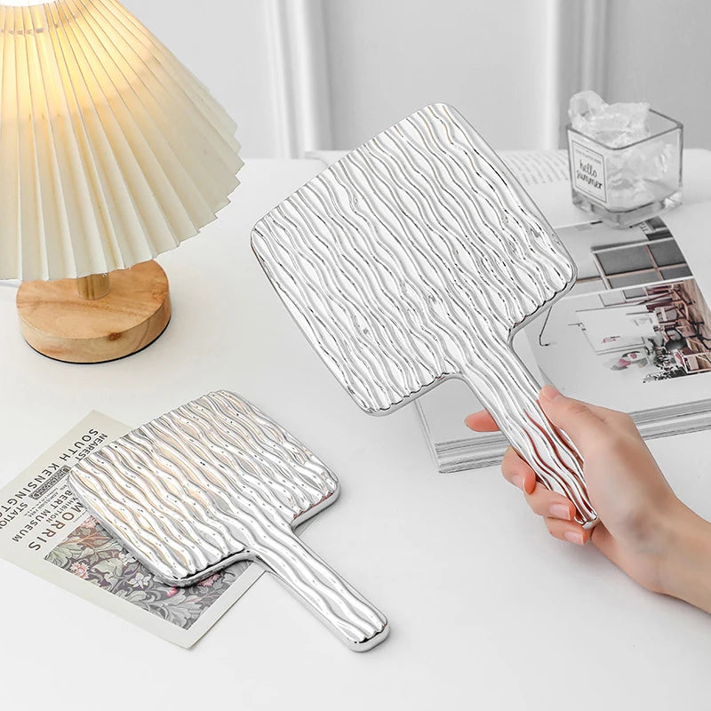 Square Handheld Mirror with Electroplated Ripple Design