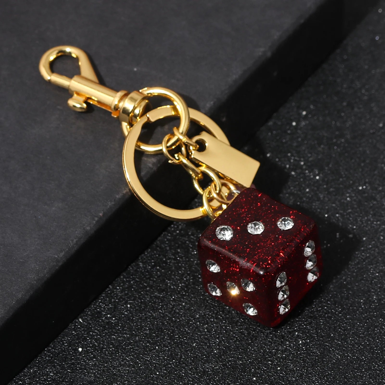 Dice Shape Crystal Bag Keychain