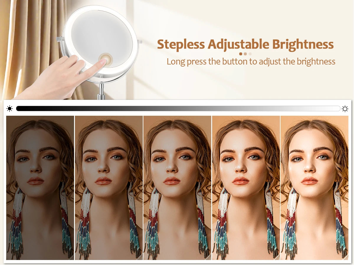 Double Side Standing Makeup Mirror With LED Light and 10x Magnification [8 Inch]