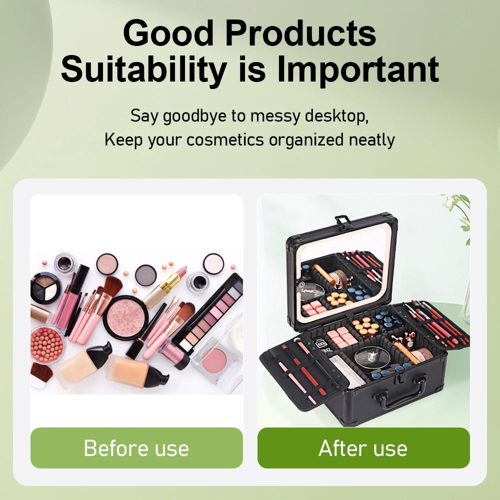 Portable Makeup Hard Case With Adjustable LED light Mirror