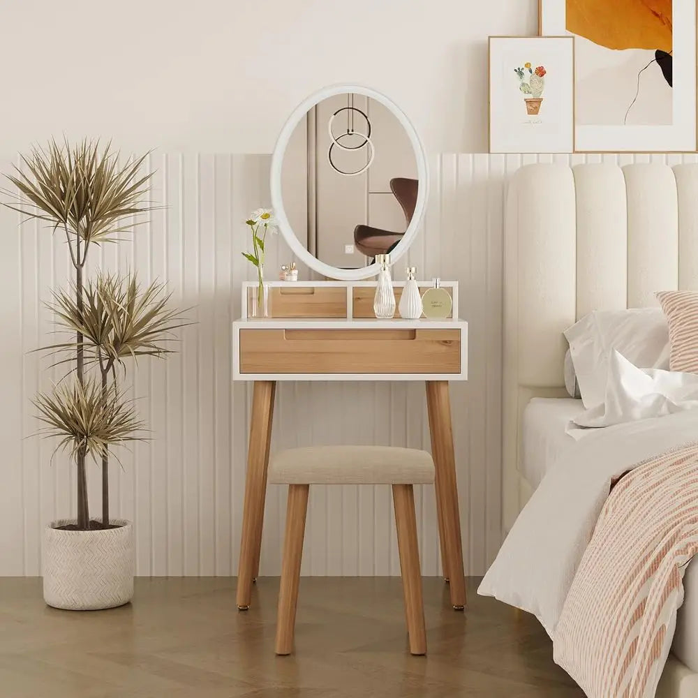 Compact Vanity Desk with Mirror and Storage for Small Spaces