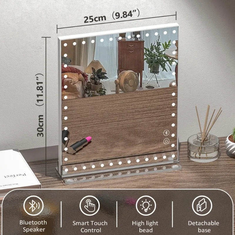 Makeup Vanity Mirror with Bluetooth Speaker and Detachable 10X [Size: 10''x12'']