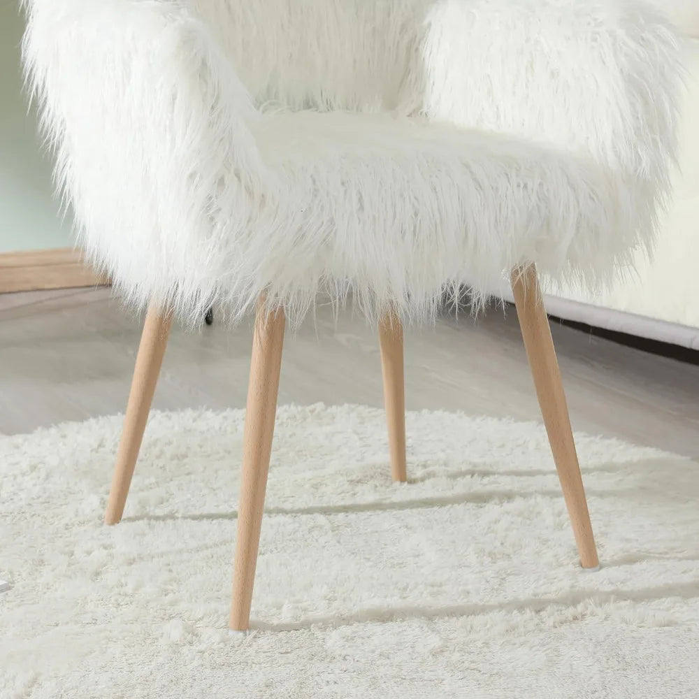 Faux Fur Vanity Chair - White