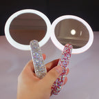 Rotatable Rhinestones Handle Makeup Mirror With LED Light