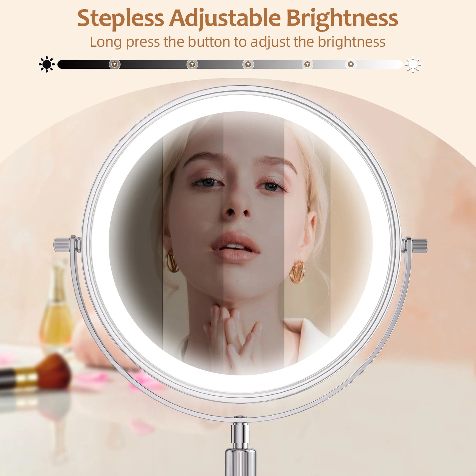 Double Side Standing Makeup Mirror With LED Light and 10x Magnification [8 Inch]