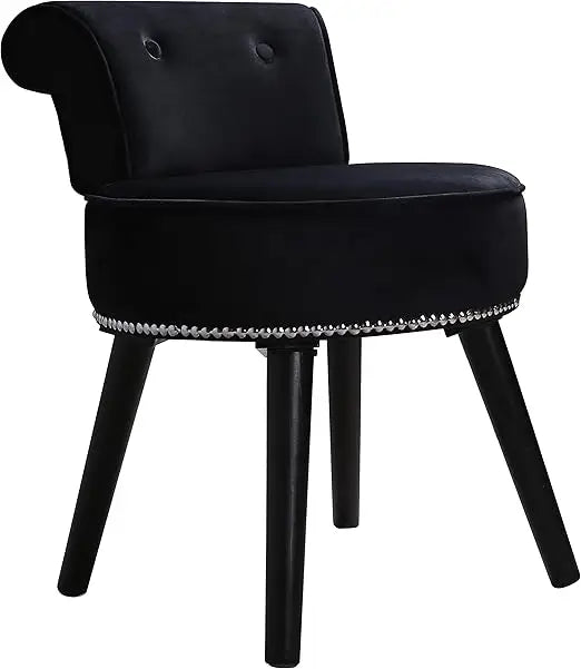 Black Vanity Chair With Round Padded Velvet Seat