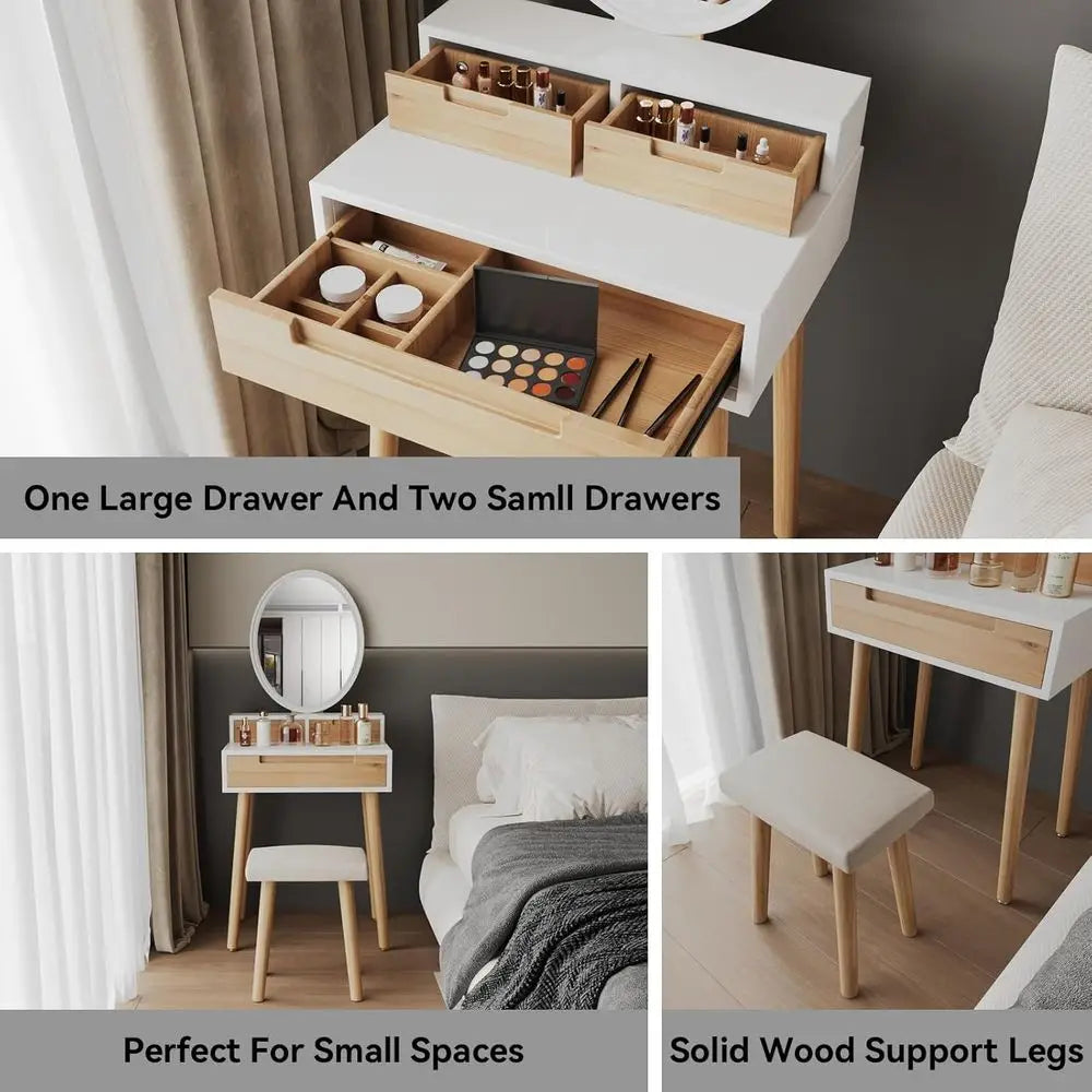 Compact Vanity Desk with Mirror and Storage for Small Spaces