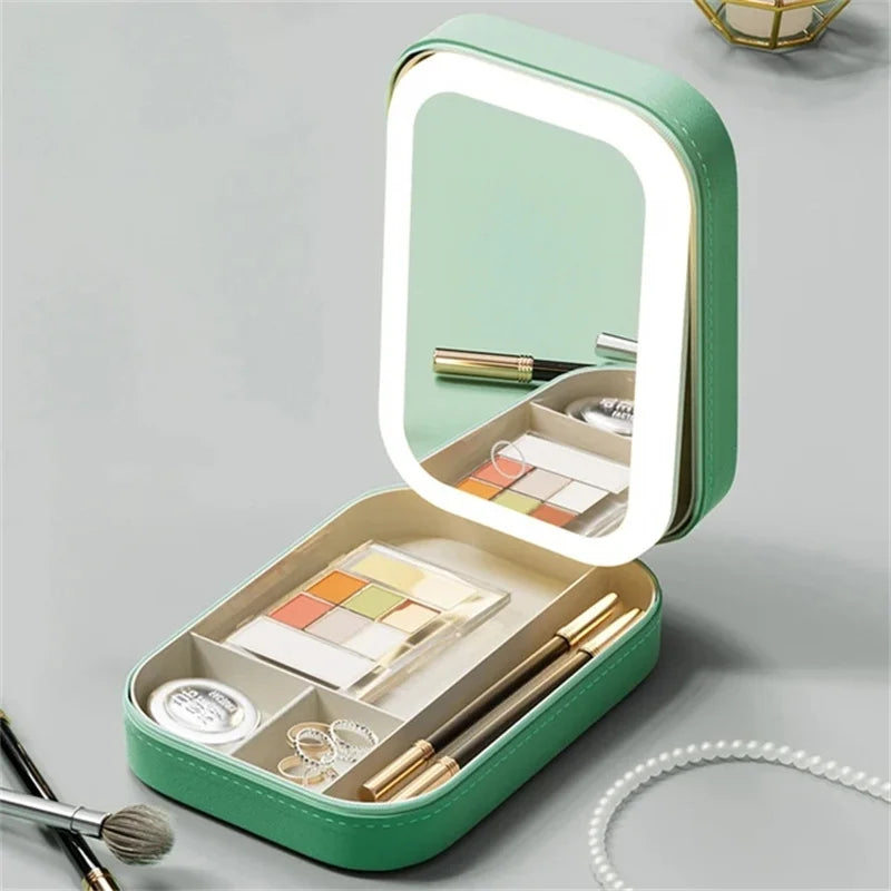 Portable Makeup Jewelry Storage Box with LED Mirror