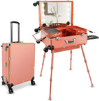 24'' Aluminum Rolling Makeup Trolley With 8 LED Lights and Stand