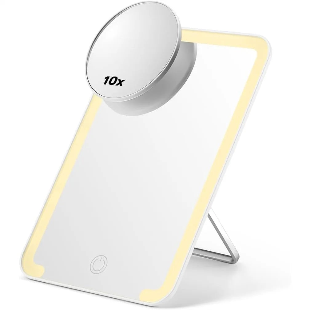 Compact Tabletop LED Makeup Mirror With 10X Magnification