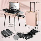 24'' Aluminum Rolling Makeup Trolley with Bluetooth Speakers and LED Lights [Pink]