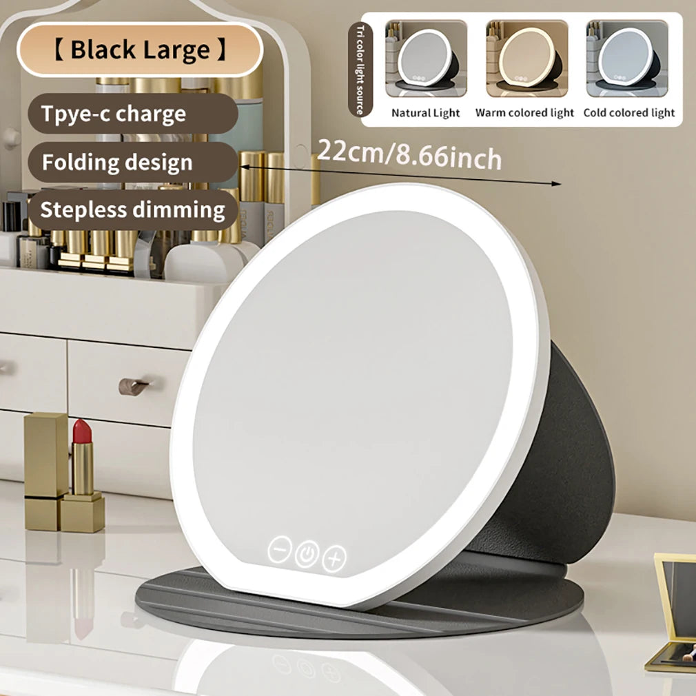 Compact Circular LED Makeup Mirror [7.28/8.66 inch]