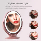 Rounded Double Sided Standing Makeup Mirror With LED Light & Magnification [1X/7X]