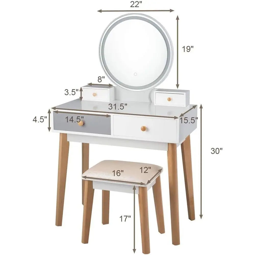 Vanity Set with Cushioned Stool & 2 Drawers