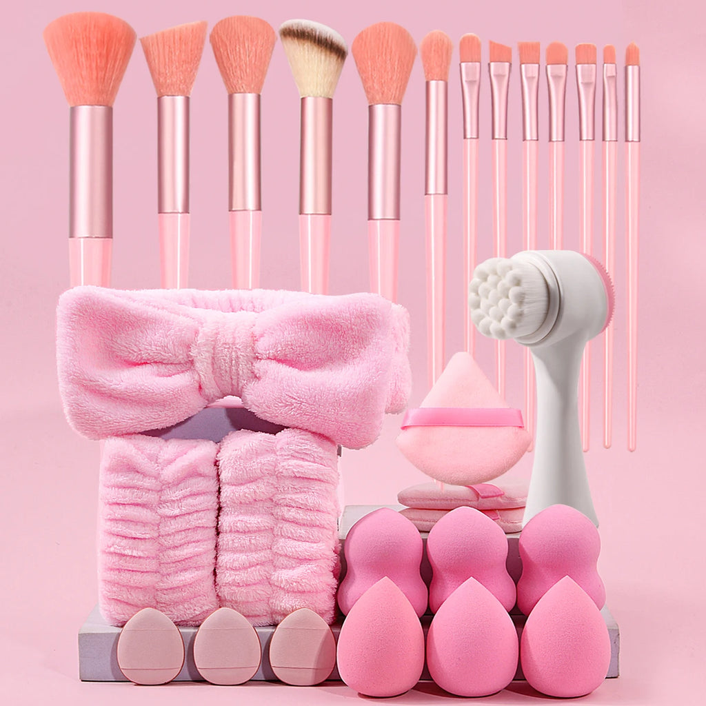 Makeup Brush Set With Sponge Set, Face Wash Brush, Head-Band & Wrist-Band