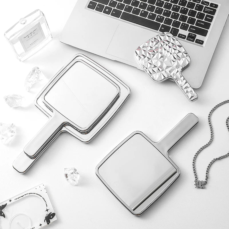 Square Handheld Mirror with Electroplated Ripple Design