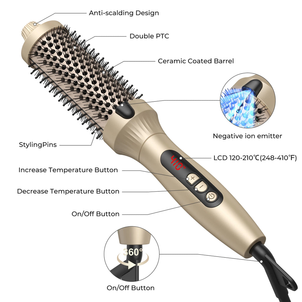 Heated Round Hair Curler Brush - Gold