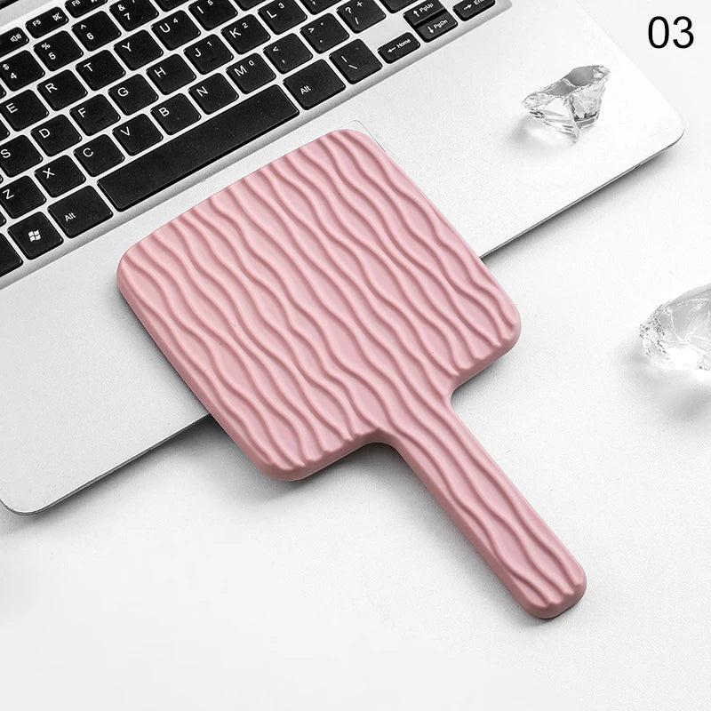 Square Handheld Mirror with Electroplated Ripple Design
