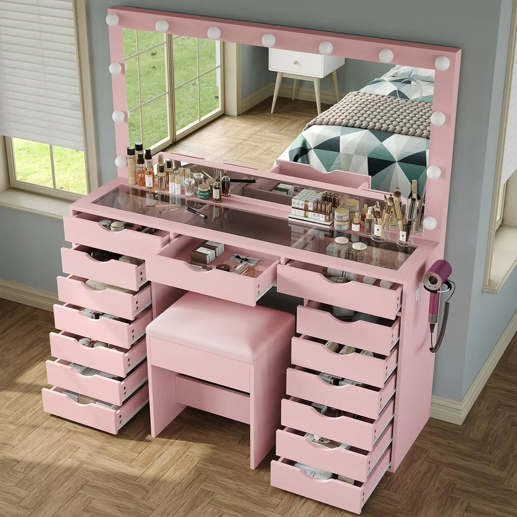 15 Drawers Vanity Set - Pink