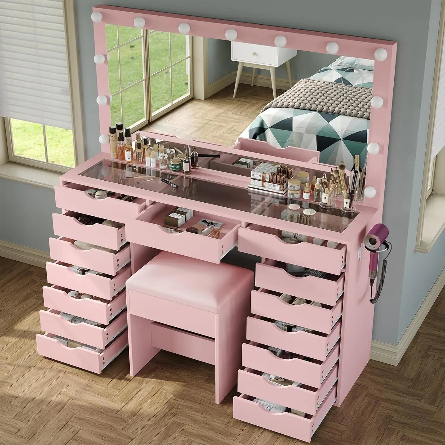 15 Drawers Vanity Set - Pink