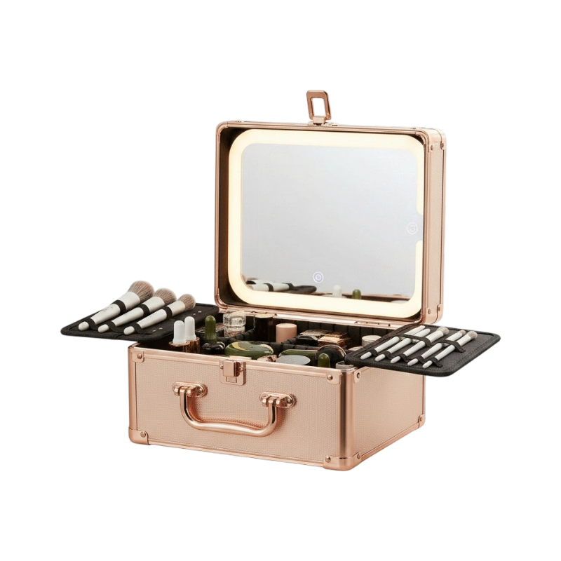 Makeup Case With A Detachable LED Mirror - Rose Gold