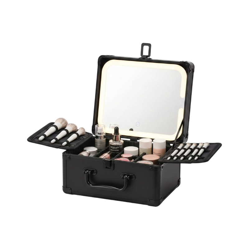 Makeup Case With A Detachable LED Mirror - Black
