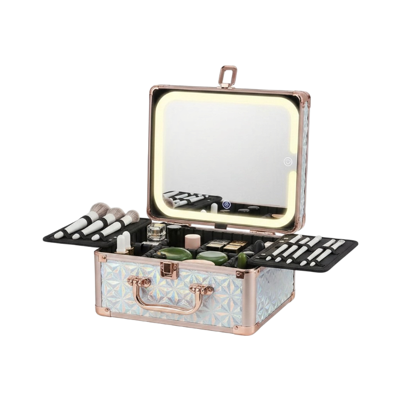 Makeup Case With A Detachable LED Mirror - Sparking Light Blue