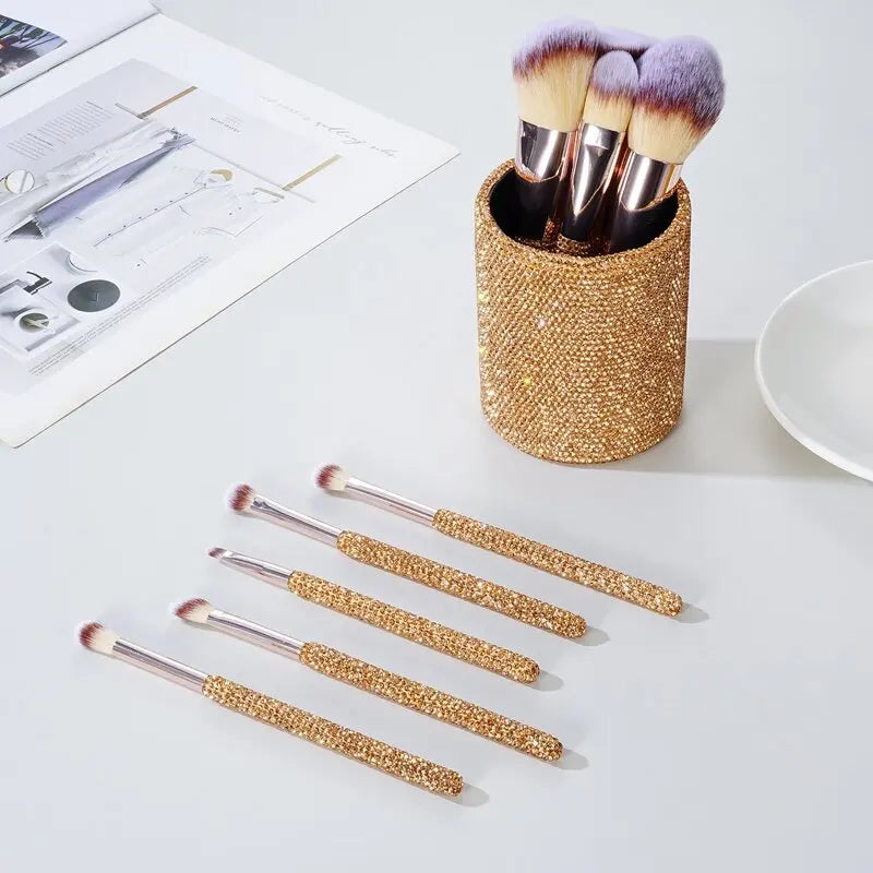 Rhinestone Makeup Brushes With Organizer Bucket