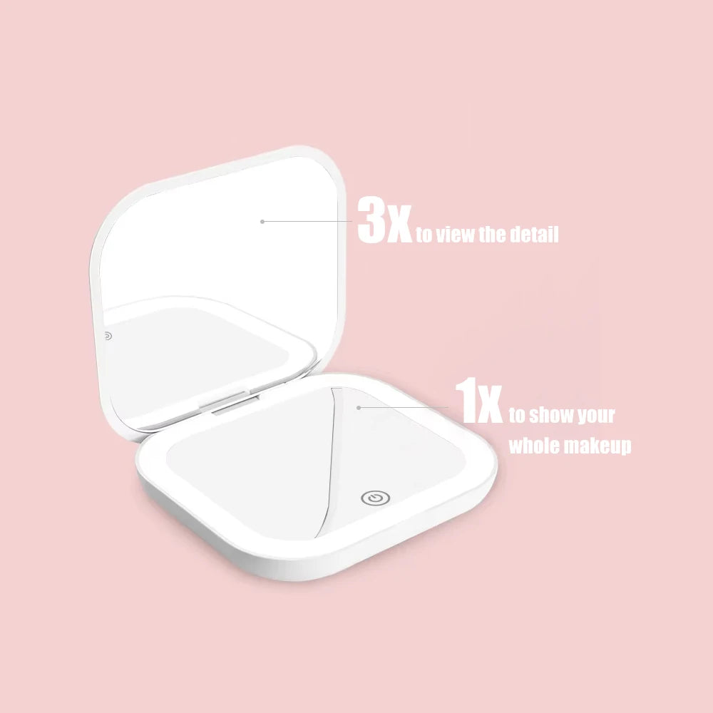 Compact Mini Folding Cosmetic Mirror with LED Lights & Magnifying