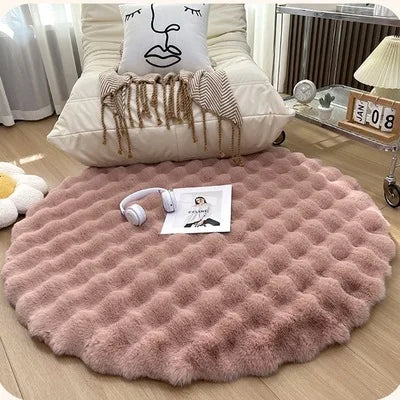 Round Bubble Rabbit Fur Vanity Chair Rug