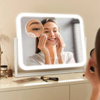 LED Makeup Mirror With Gold Frame - 17x13 Inches