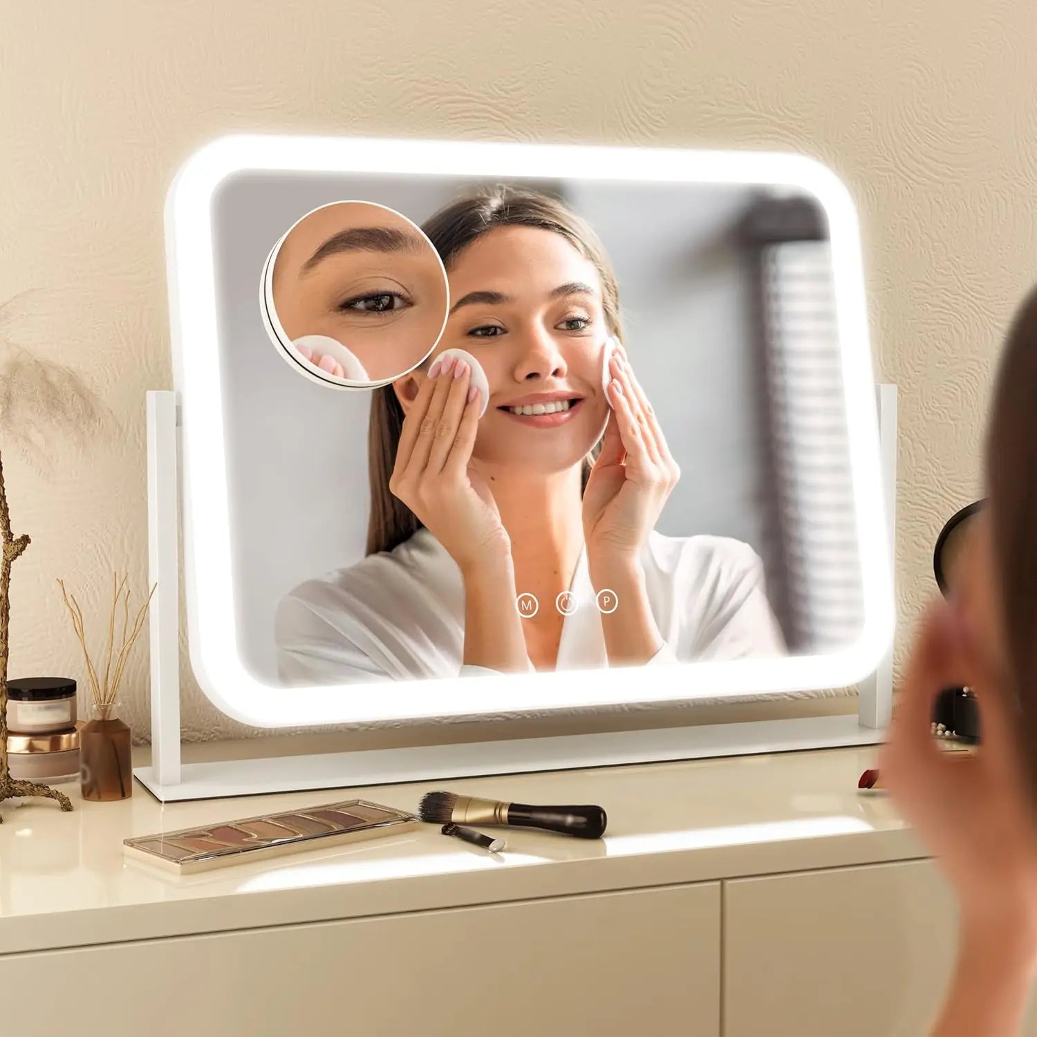 LED Makeup Mirror With Gold Frame - 17x13 Inches