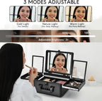 Makeup Storage Case With LED Mirror & Fold-out Trays for Jewelry Storage