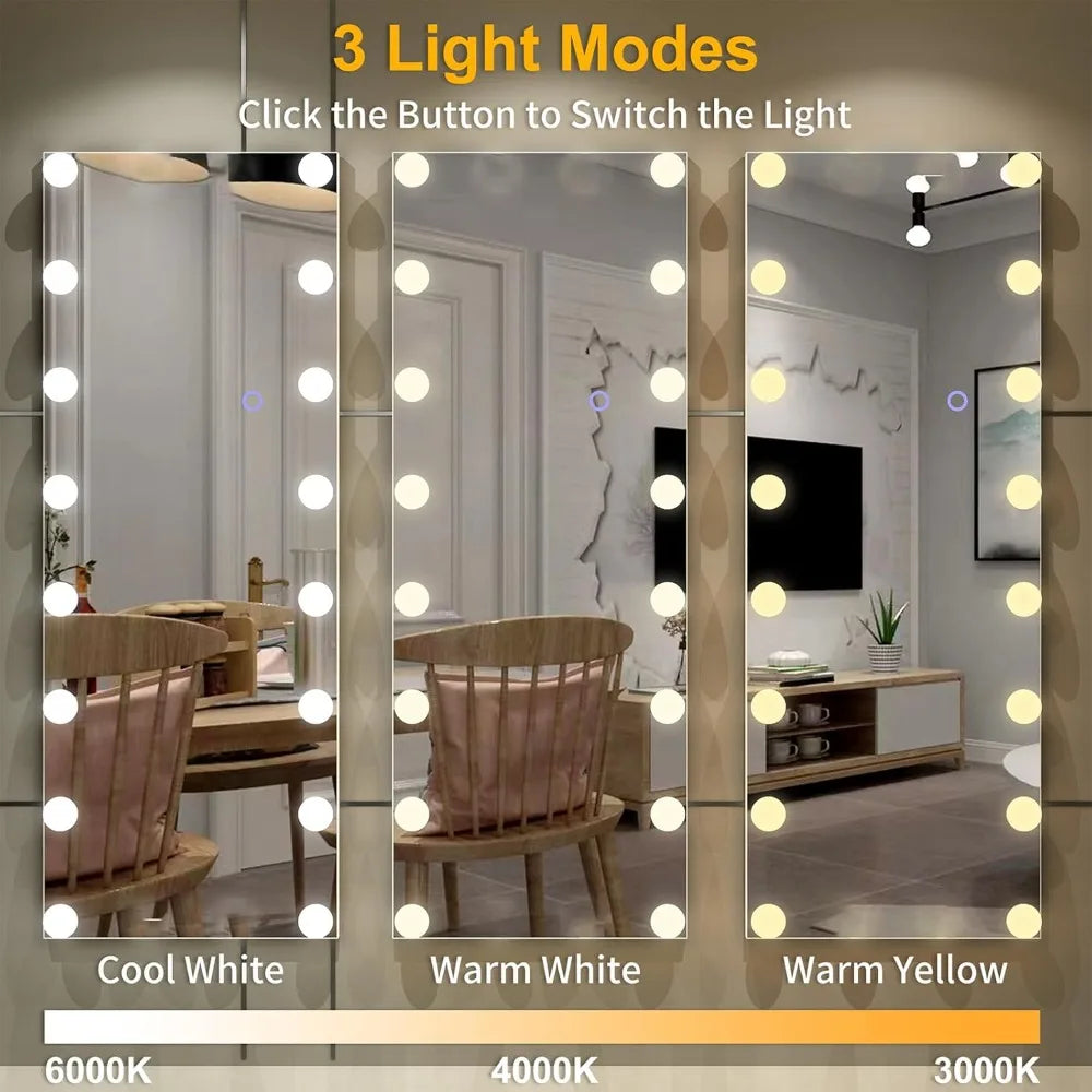 Full Length Vanity Mirror With Light Bulbs & Aluminum Frame [Size: 20"x 63"]