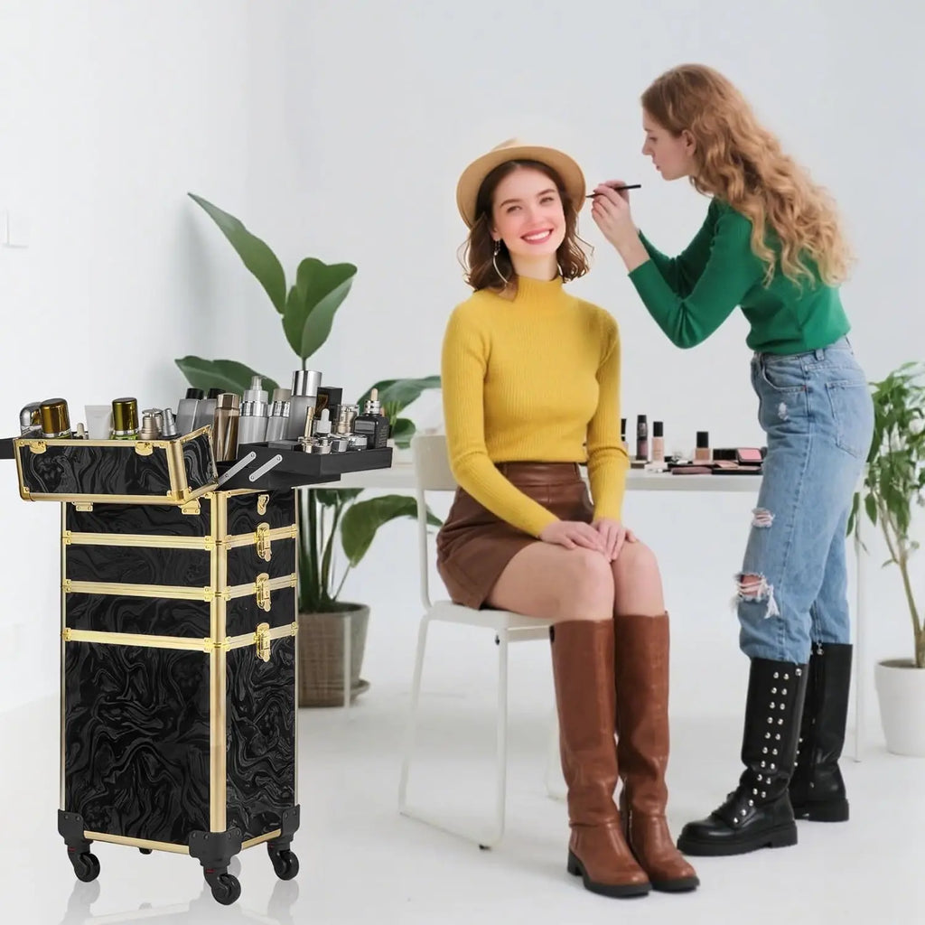 5 in 1 Rolling Makeup Train Case With Lid