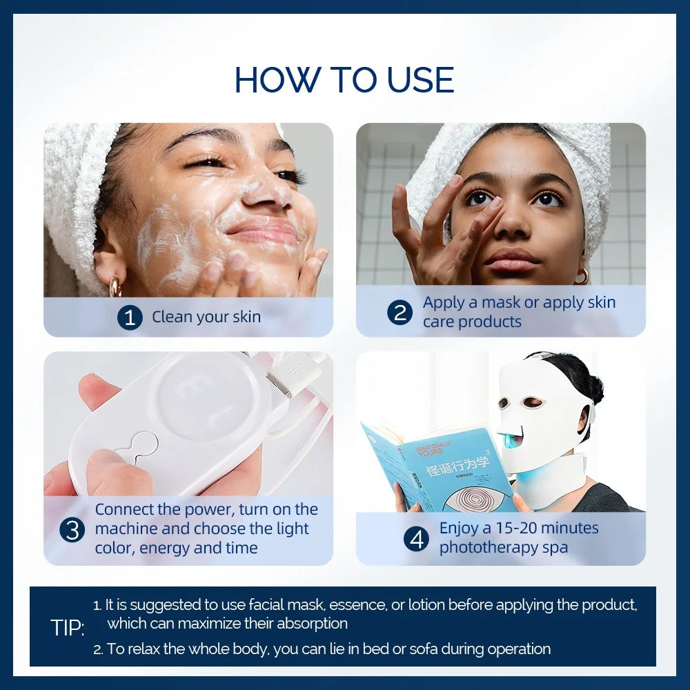 LED Light Therapy Face & Neck Mask with 7 Colors