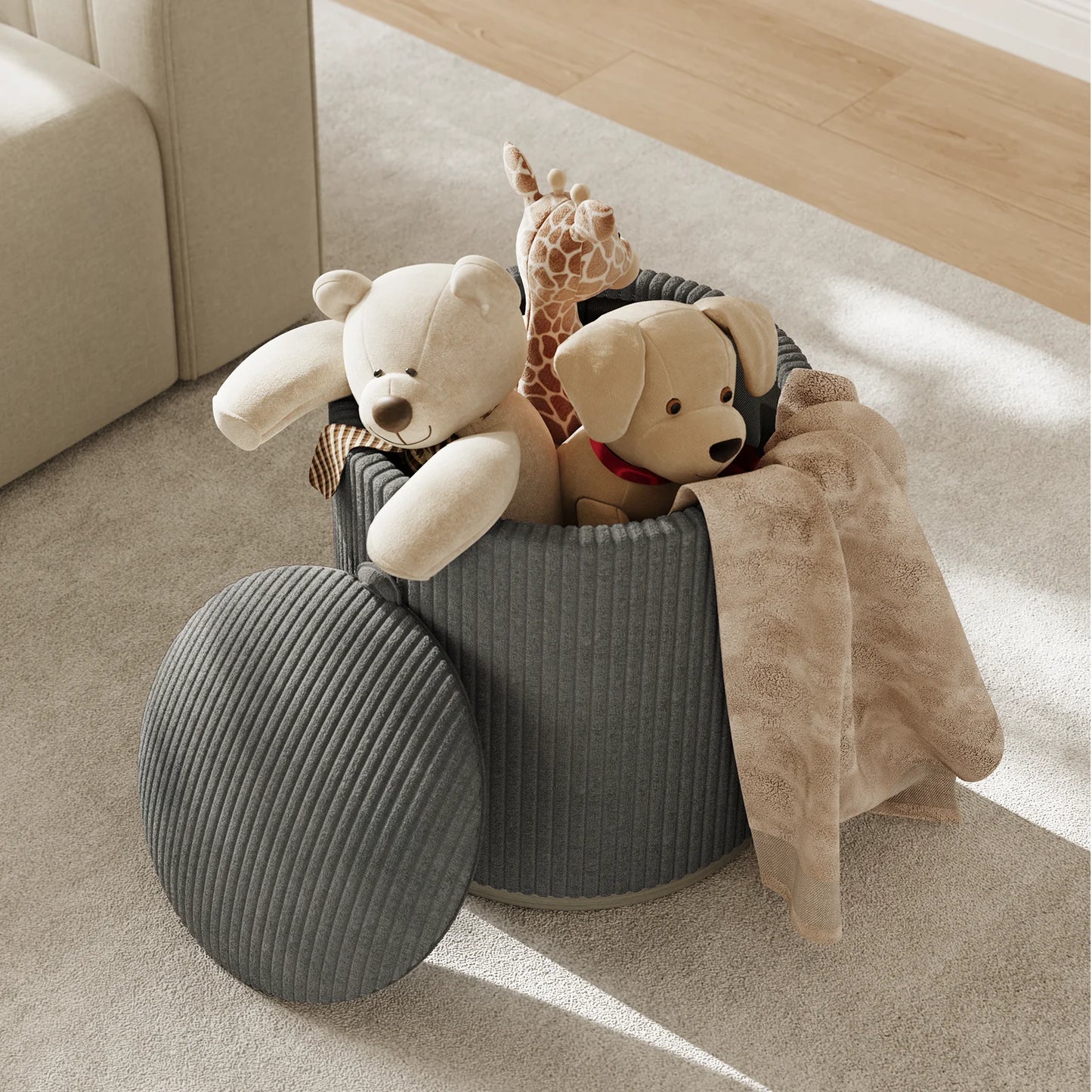 18" Round Makeup Vanity Stool [Grey]