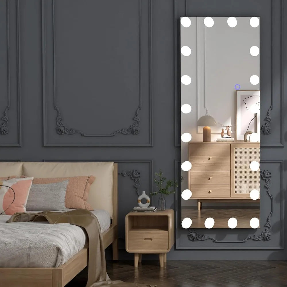 Full Length Vanity Mirror With Light Bulbs & Aluminum Frame [Size: 20"x 63"]