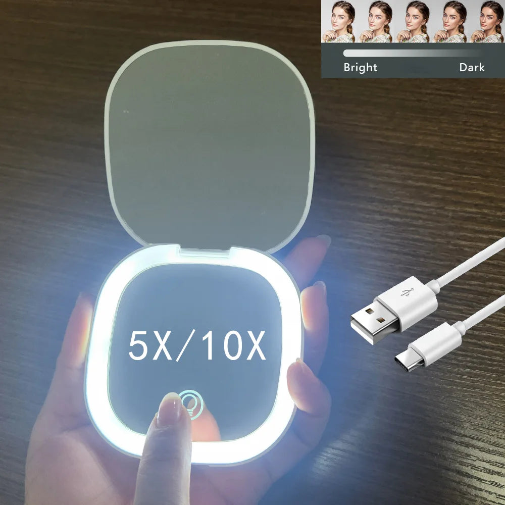 Foldable Compact Led Makeup Mirror 5x/10x Magnification