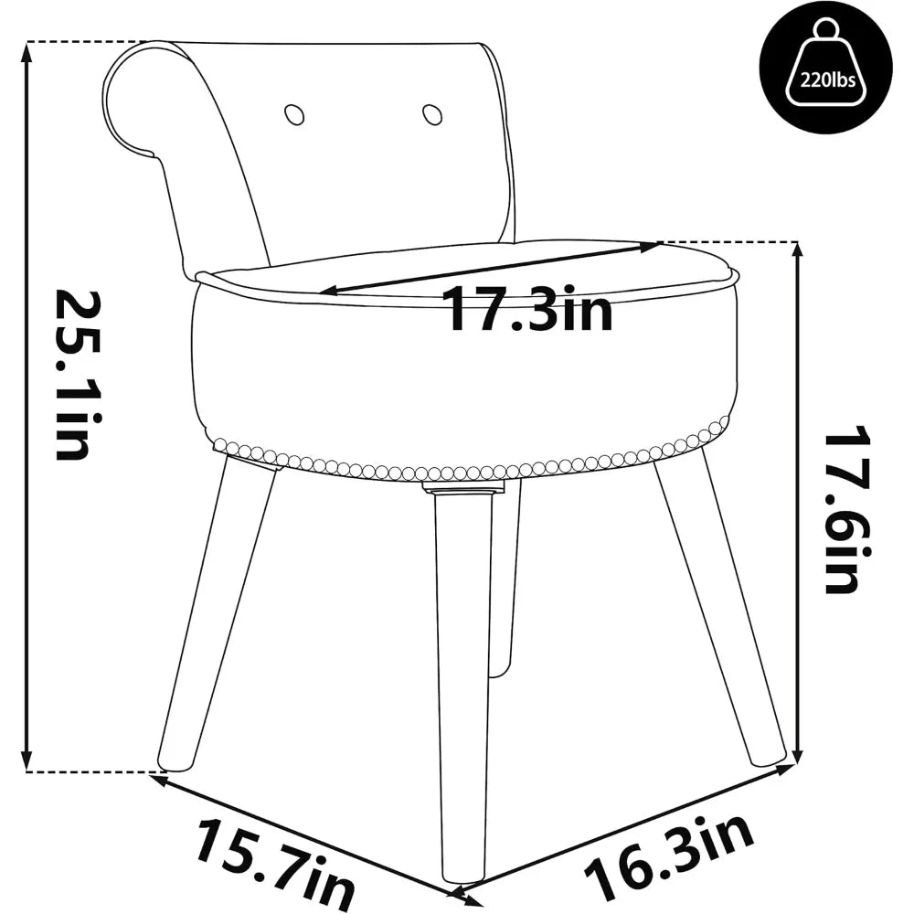 Black Vanity Chair With Round Padded Velvet Seat
