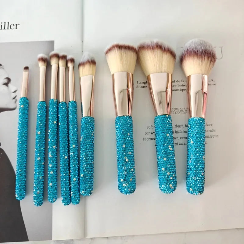 Rhinestone Makeup Brushes With Organizer Bucket