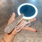 Rotatable Rhinestones Handle Makeup Mirror With LED Light