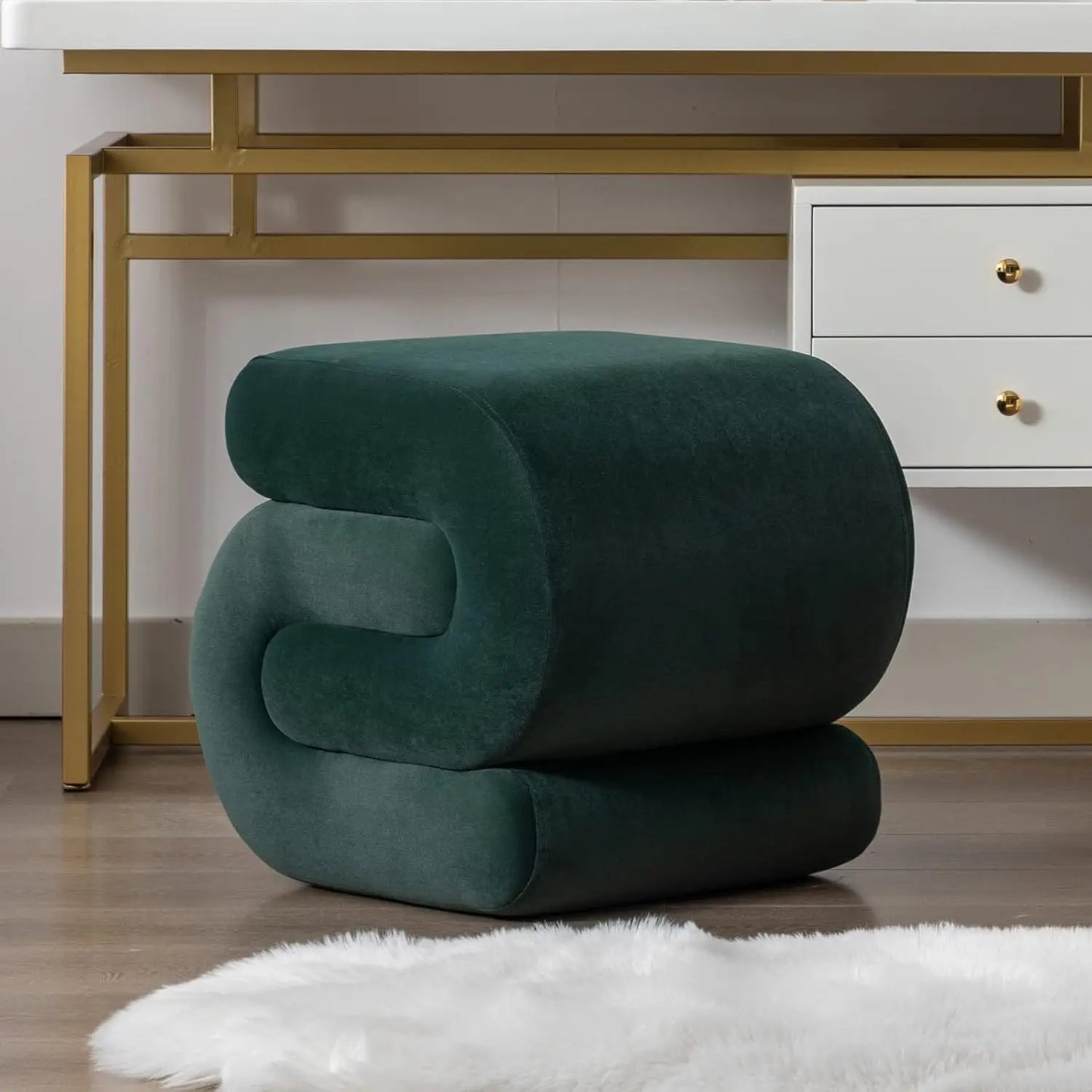 Modern S-Shaped Pouf Vanity Stool
