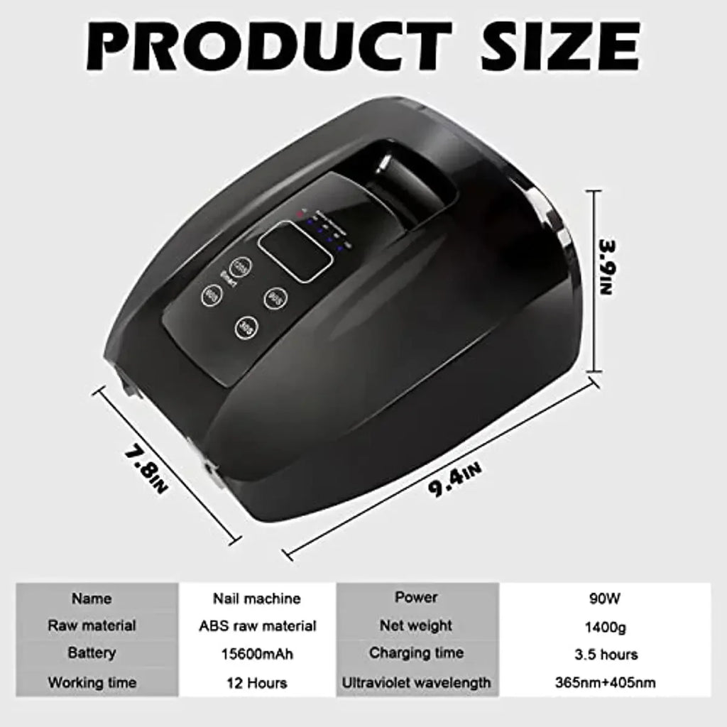 Rechargeable UV LED Acrylic Nail Dryer Lamp 90W, 4 Timer Setting & 45 LED